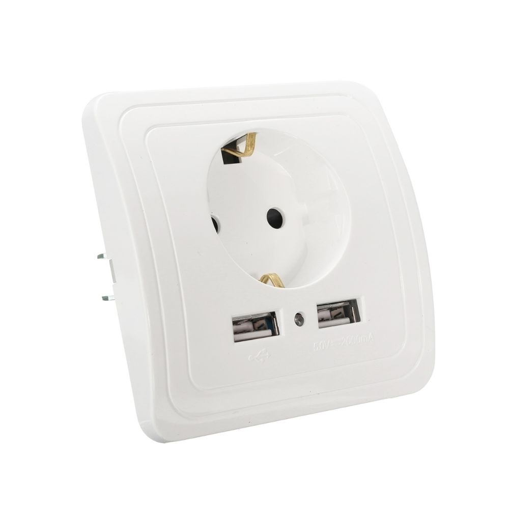 Wewoo - Prise électrique blanc DIXINGE 2A Dual USB Port Chargeur Secteur Adaptateur 16A UE Plug de courant - Interrupteurs et prises en saillie