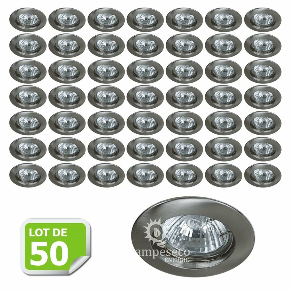 Lampesecoenergie - Lot de 50 Fixation de spot encastrable Classic Alu Brossé Diamètre 77mm ref. 949 - Boîtes d'encastrement
