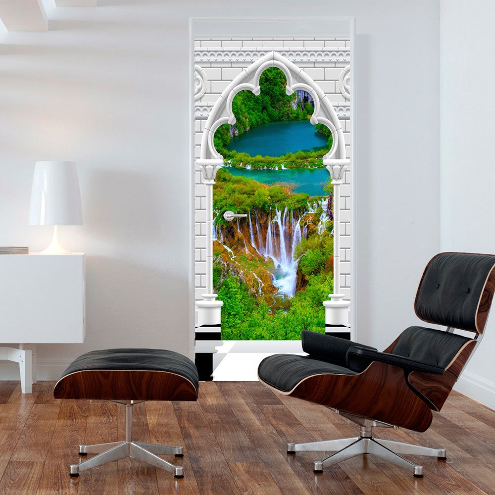 Bimago - Papier-peints pour porte | Photo wallpaper | 100x210 | Gothic arch and waterfall I | - Papier peint