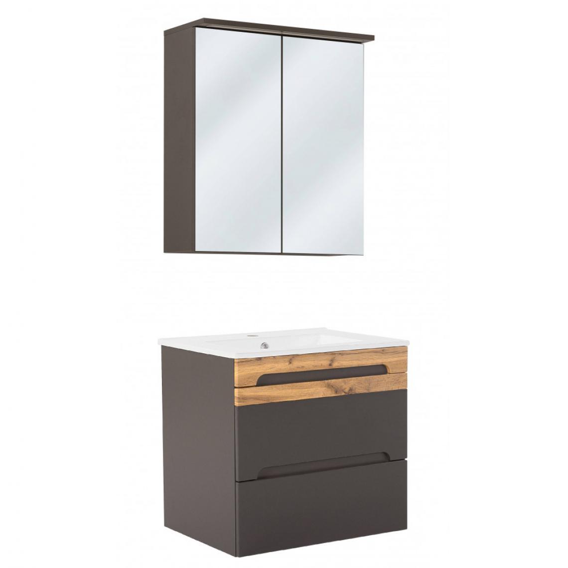 Ac-Deco - Ensemble meuble vasque + miroir - Gris - 60 cm - Galaxy - Vasque