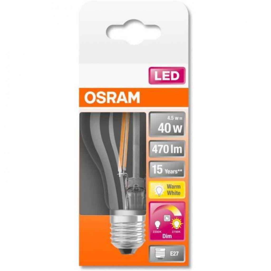 Osram - Ampoule STAR+ LED Standard clair filament Glow dim - 4,5W - Ampoules LED