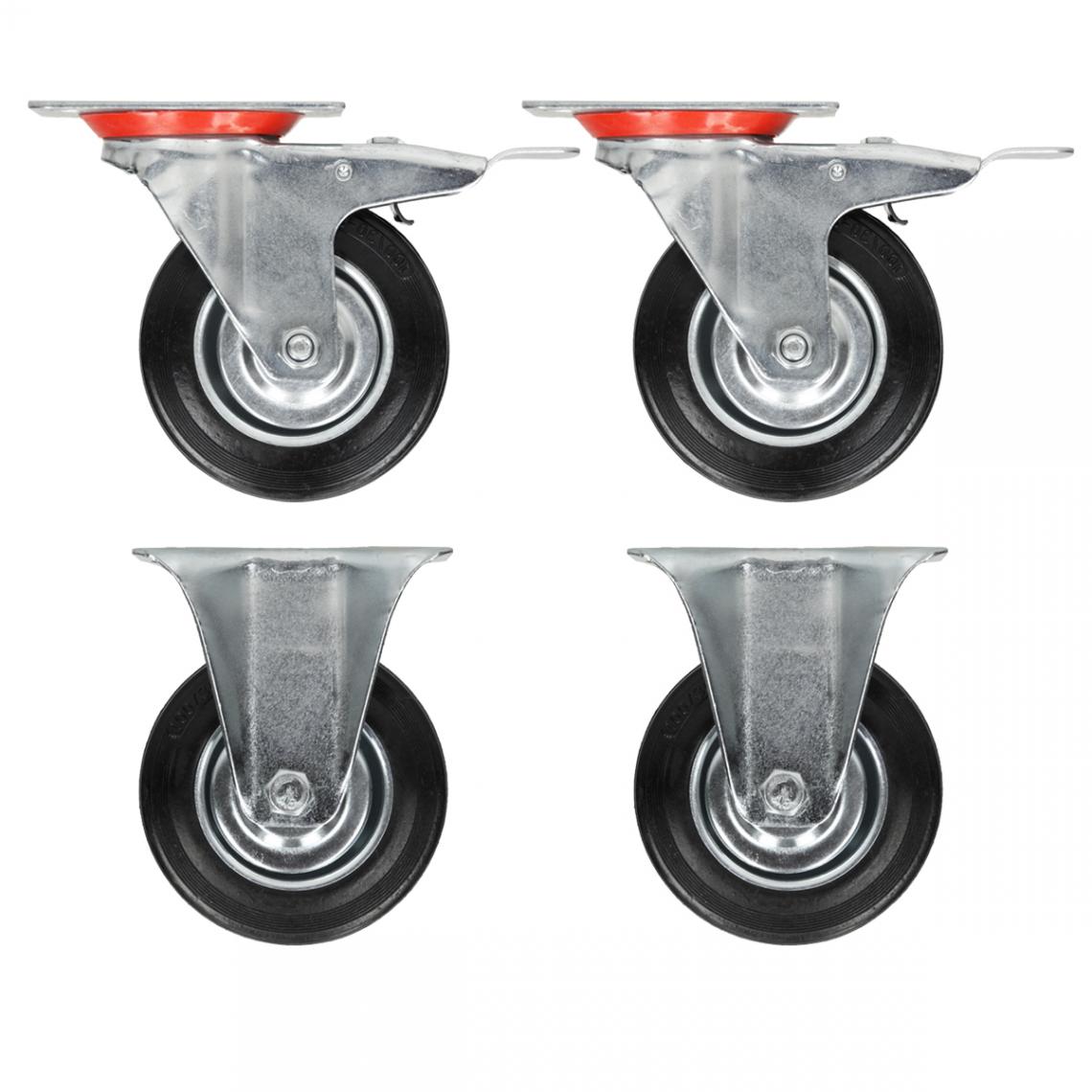 Ecd Germany - 4 x 125 mm roulettes de transport en caoutchouc 2x fixes + pivotantes avec frein - Pieds & roulettes pour meuble