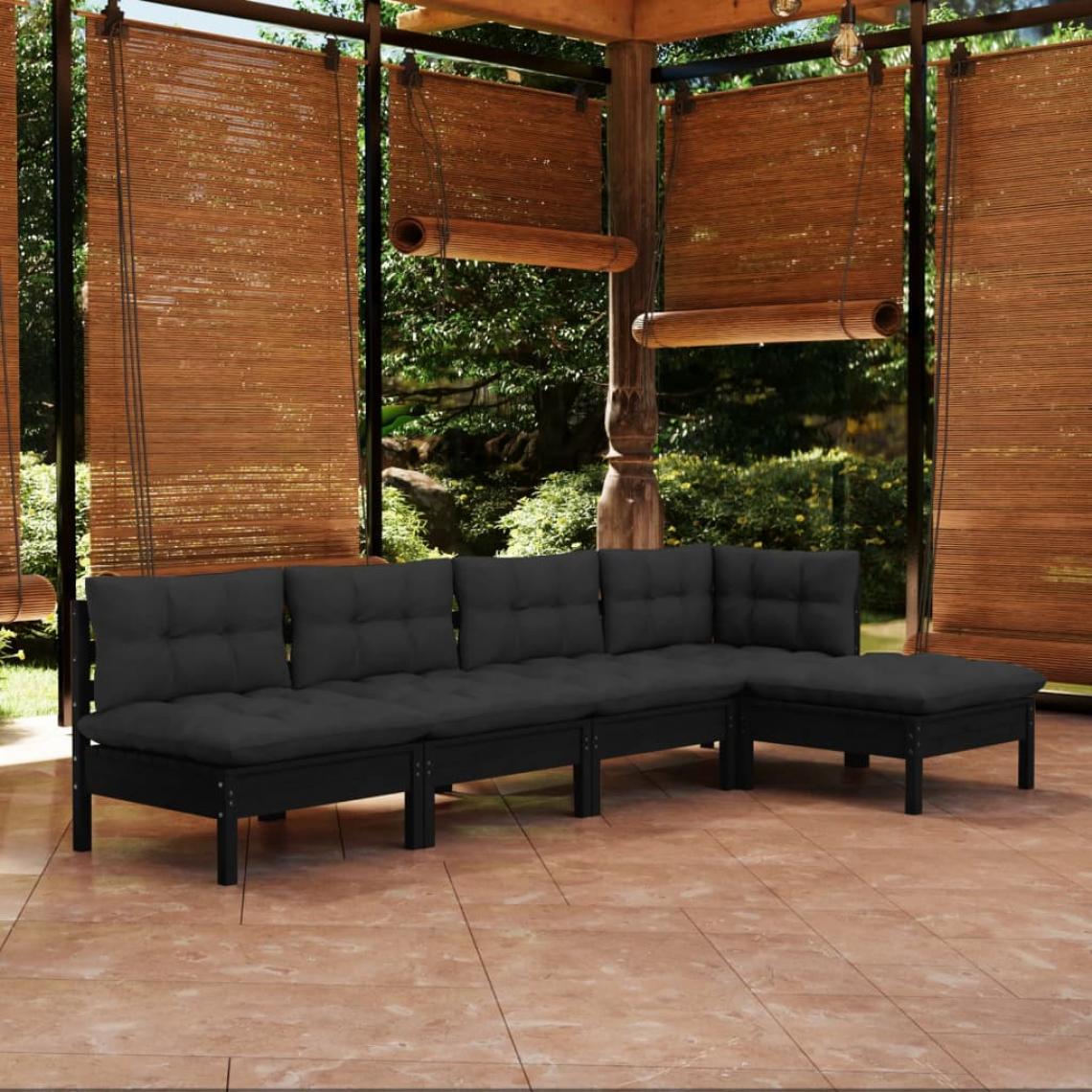 Vidaxl - vidaXL Salon de jardin 5 pcs avec coussins Noir Bois de pin - Ensembles canapés et fauteuils