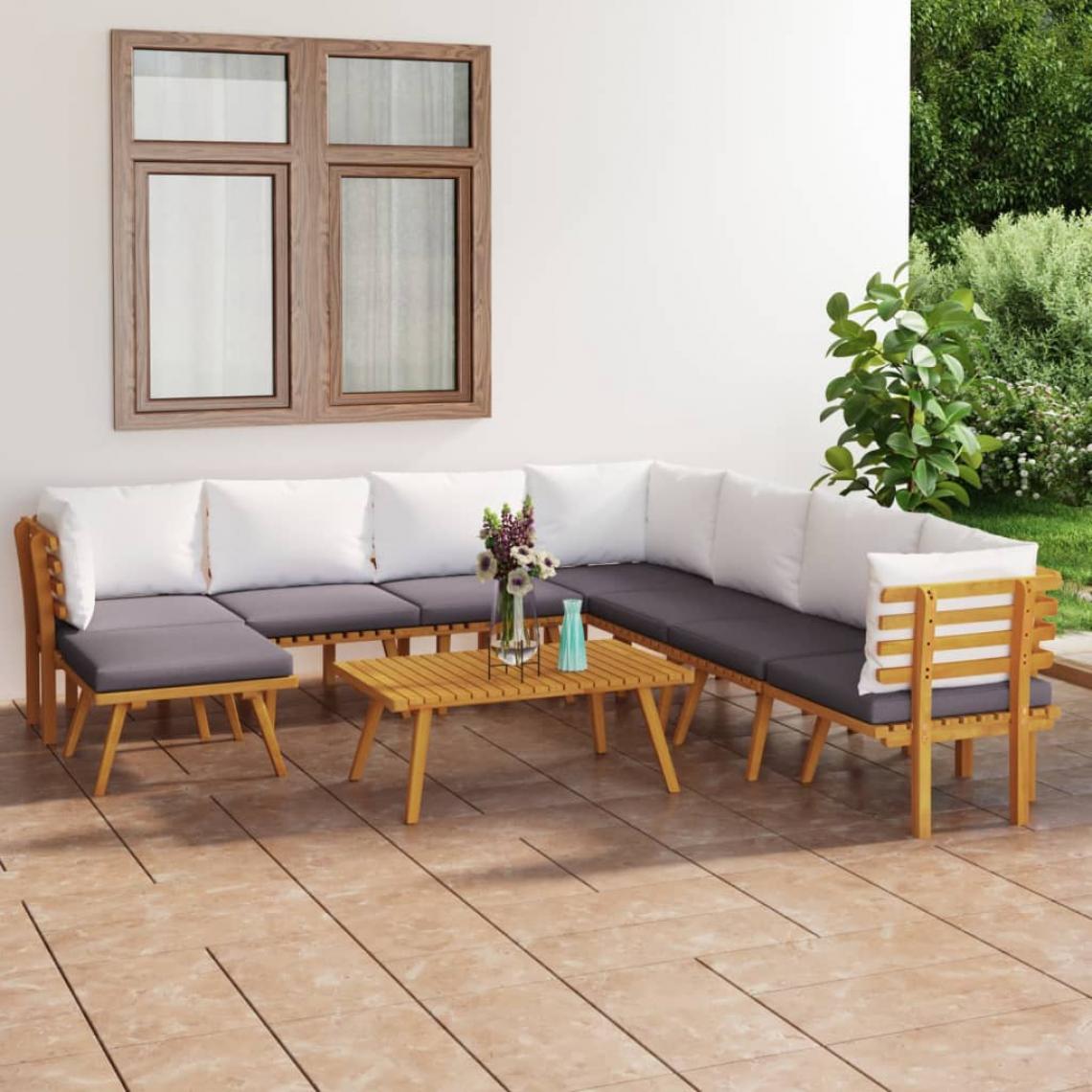 Vidaxl - vidaXL Salon de jardin 9 pcs avec coussins Bois d'acacia solide - Ensembles canapés et fauteuils