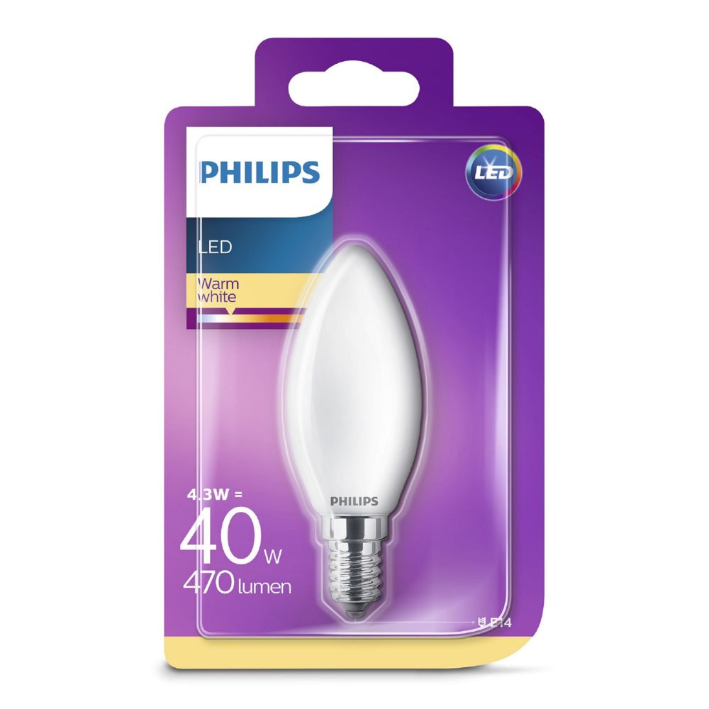 Philips - Ampoule flamme LED E14 4,3W (40W) – blanc chaud - Ampoules LED