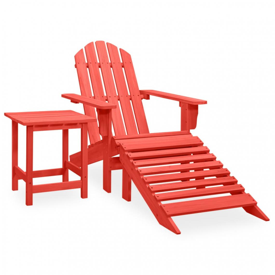 Vidaxl - vidaXL Chaise de jardin Adirondack avec pouf et table Sapin Rouge - Chaises de jardin