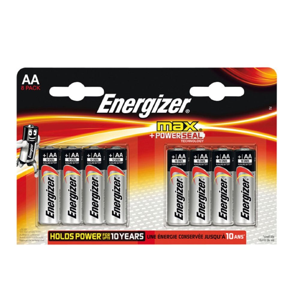 Energizer - Lot de 8 piles alcaline LR6 Max AA 1.5 V - Piles standard