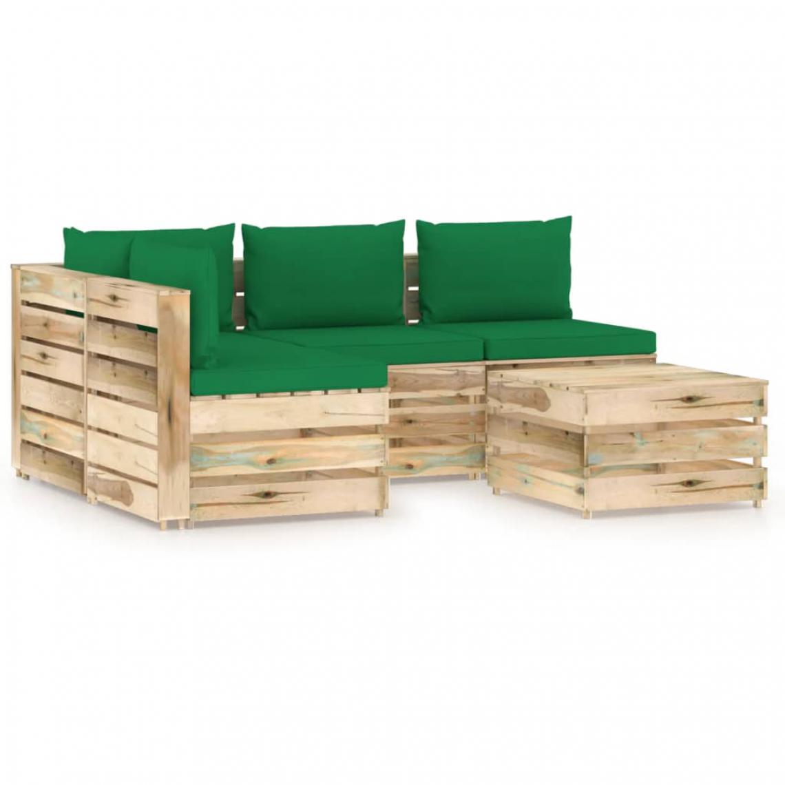 Chunhelife - Salon de jardin 5 pcs avec coussins Bois imprégné de vert - Ensembles canapés et fauteuils