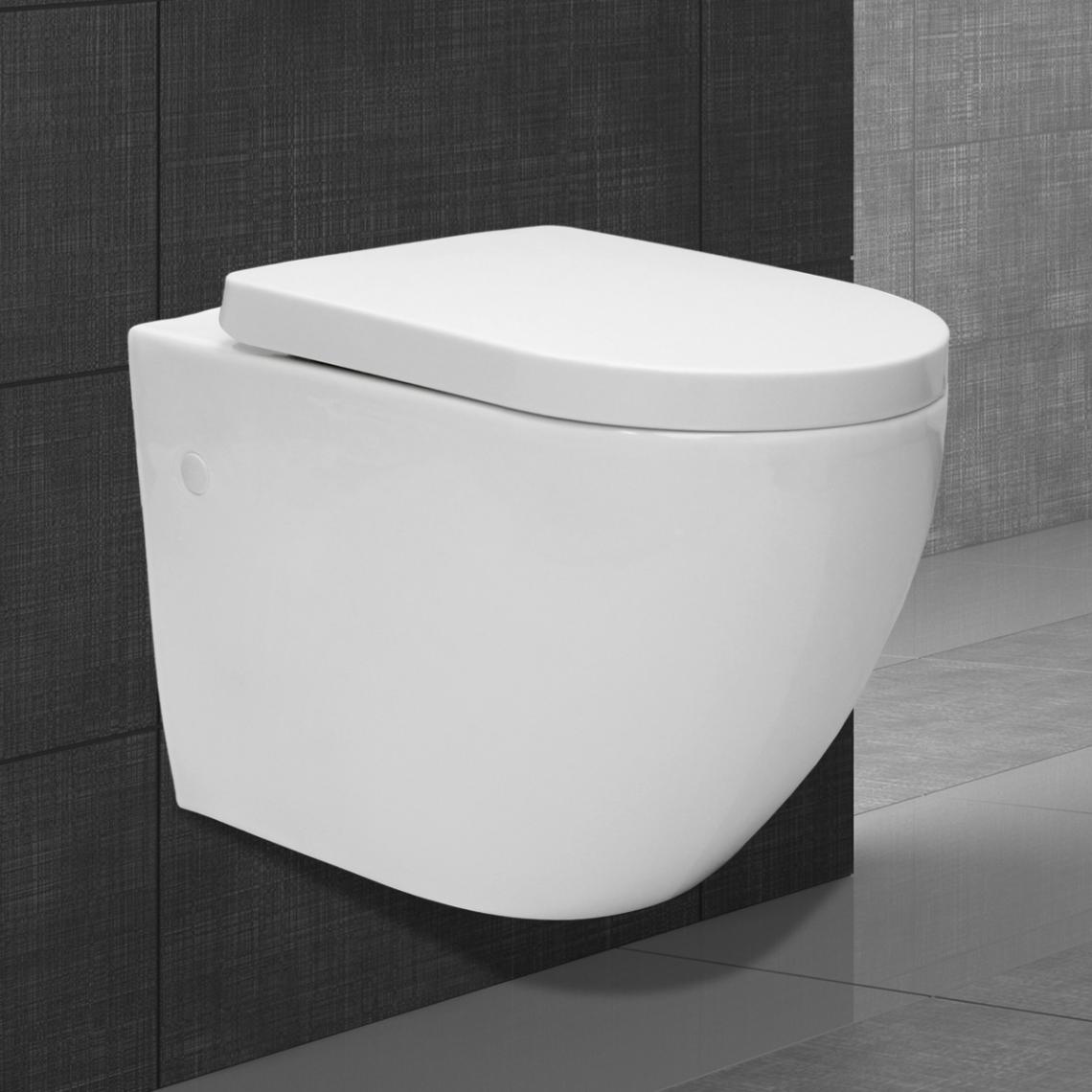 Ecd Germany - Toilette WC suspendu sans bride céramique abattant softclose en duroplast blanc - WC