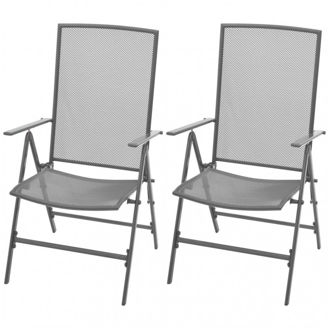 Vidaxl - Chaise inclinable d'extérieur 2 pcs Maille d'acier - Gris - Chaises de jardin