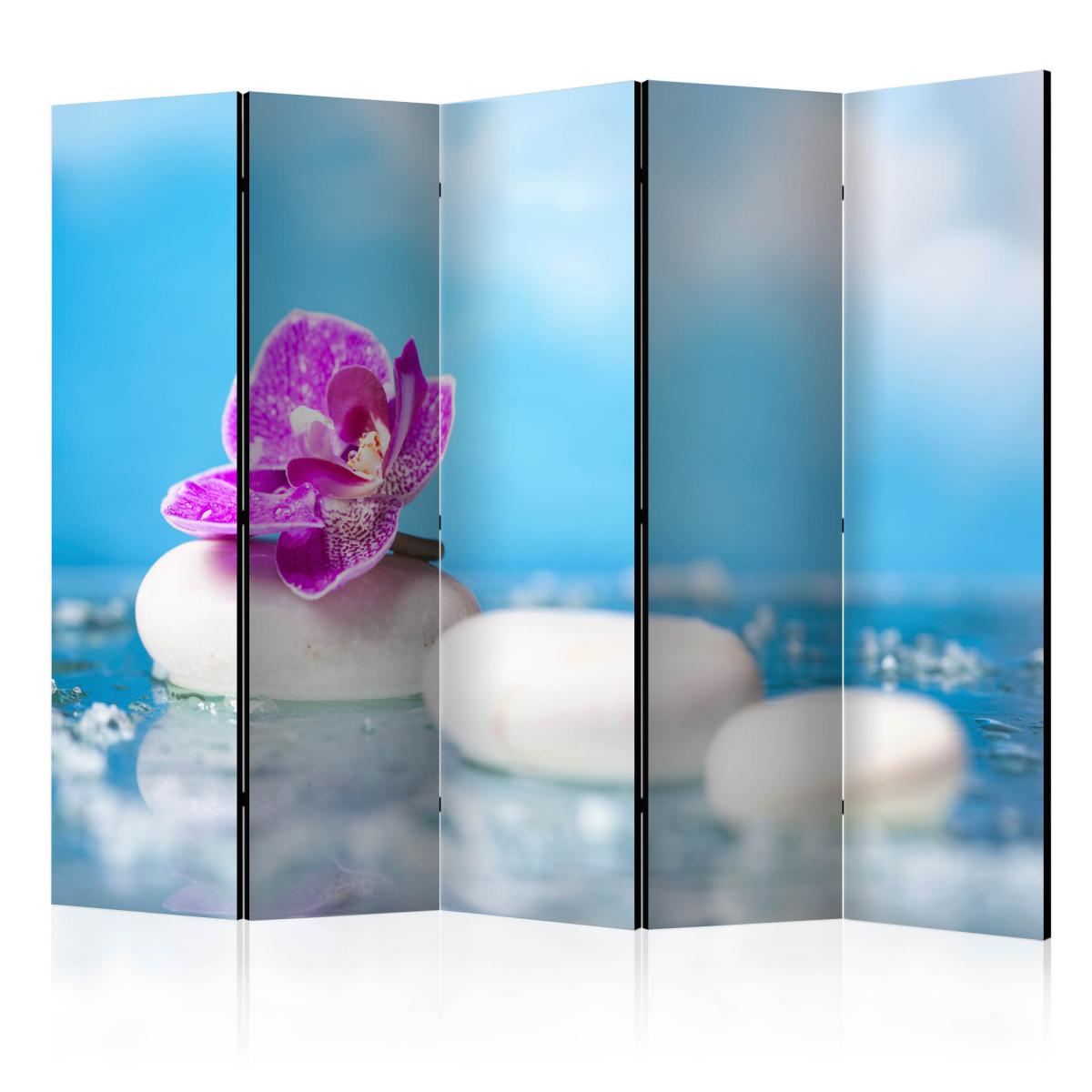 Bimago - Paravent 5 volets - Pink Orchid and white Zen Stones II [Room Dividers] - Décoration, image, art | 225x172 cm | XL - Grand Format | - Cloisons