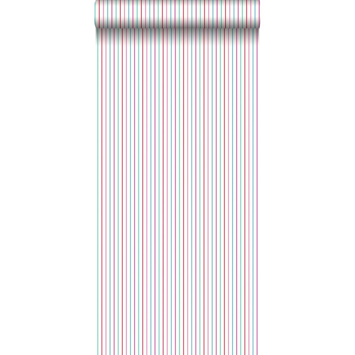 ESTAhome - ESTAhome papier peint à rayures rose et turquoise - 137305 - 53 cm x 10,05 m - Papier peint