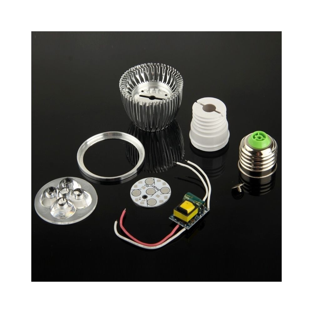 Wewoo - E27 5W DIY Aluminium 5 LED Spotlight Lampe Kit de Shell en + plaque de base en + E27 + lentille + Driver - Ampoules LED