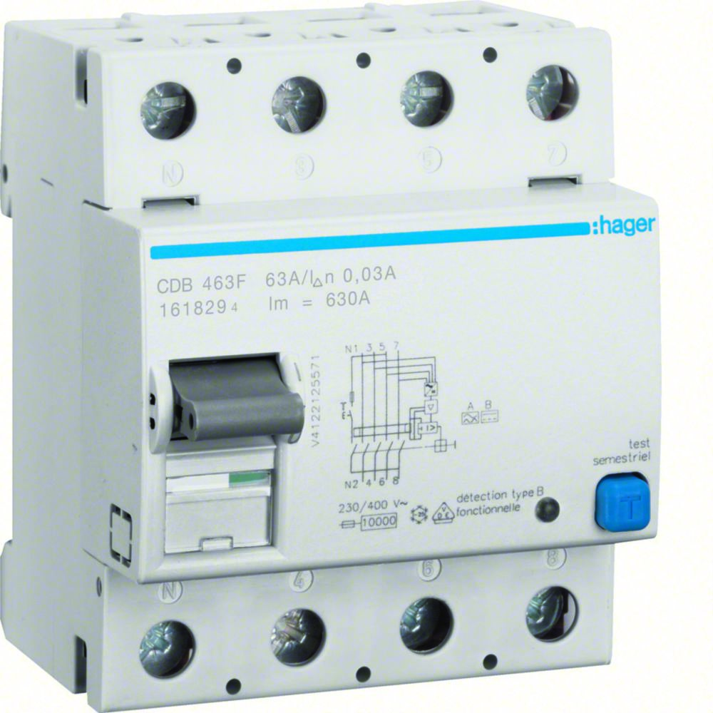 Hager - interrupteur différentiel hager - 63a - 30 ma - 4 pôles - type b - vis / vis - Interrupteurs différentiels