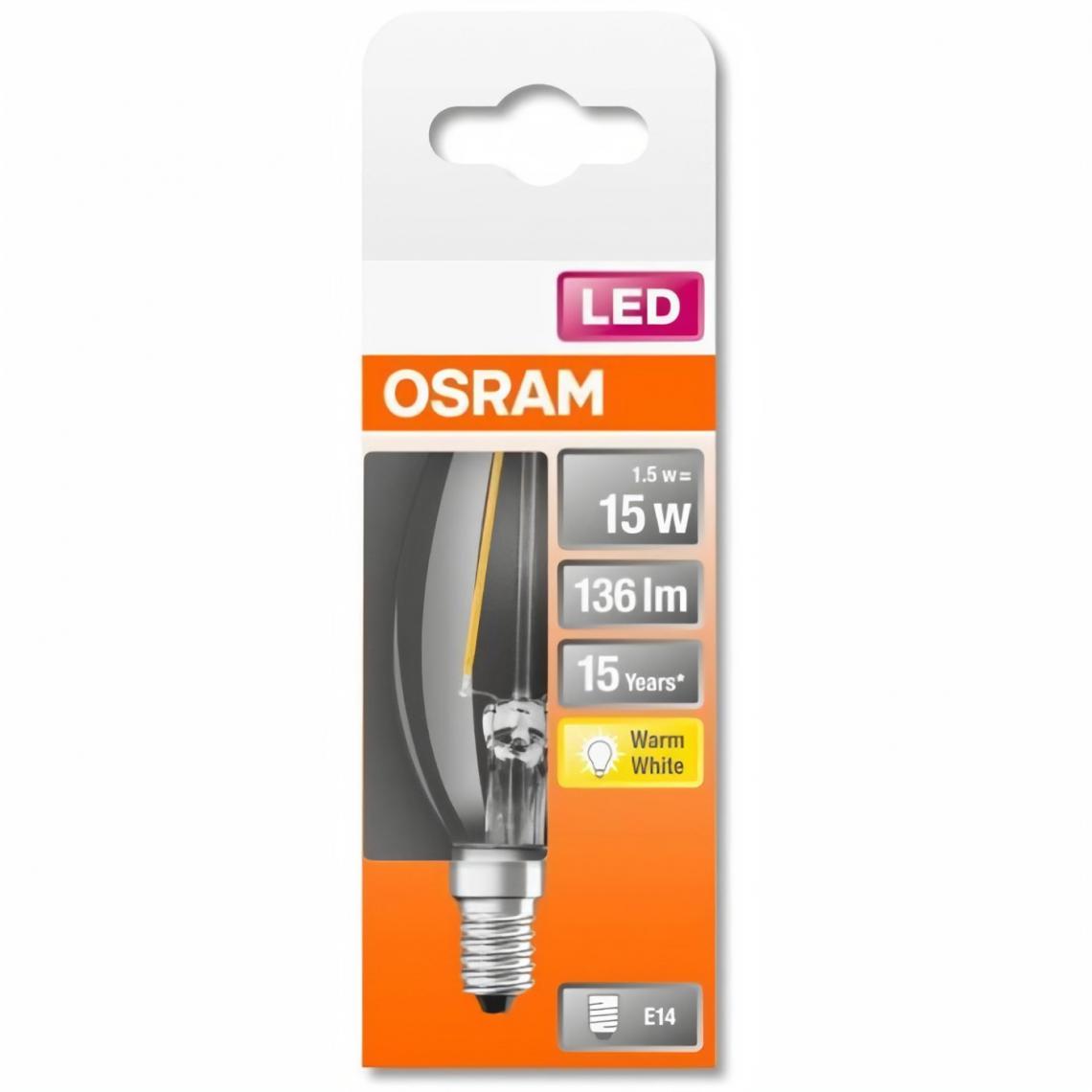 Osram - OSRAM Ampoule LED Flamme clair filament 1,5W=15 E14 chaud - Ampoules LED