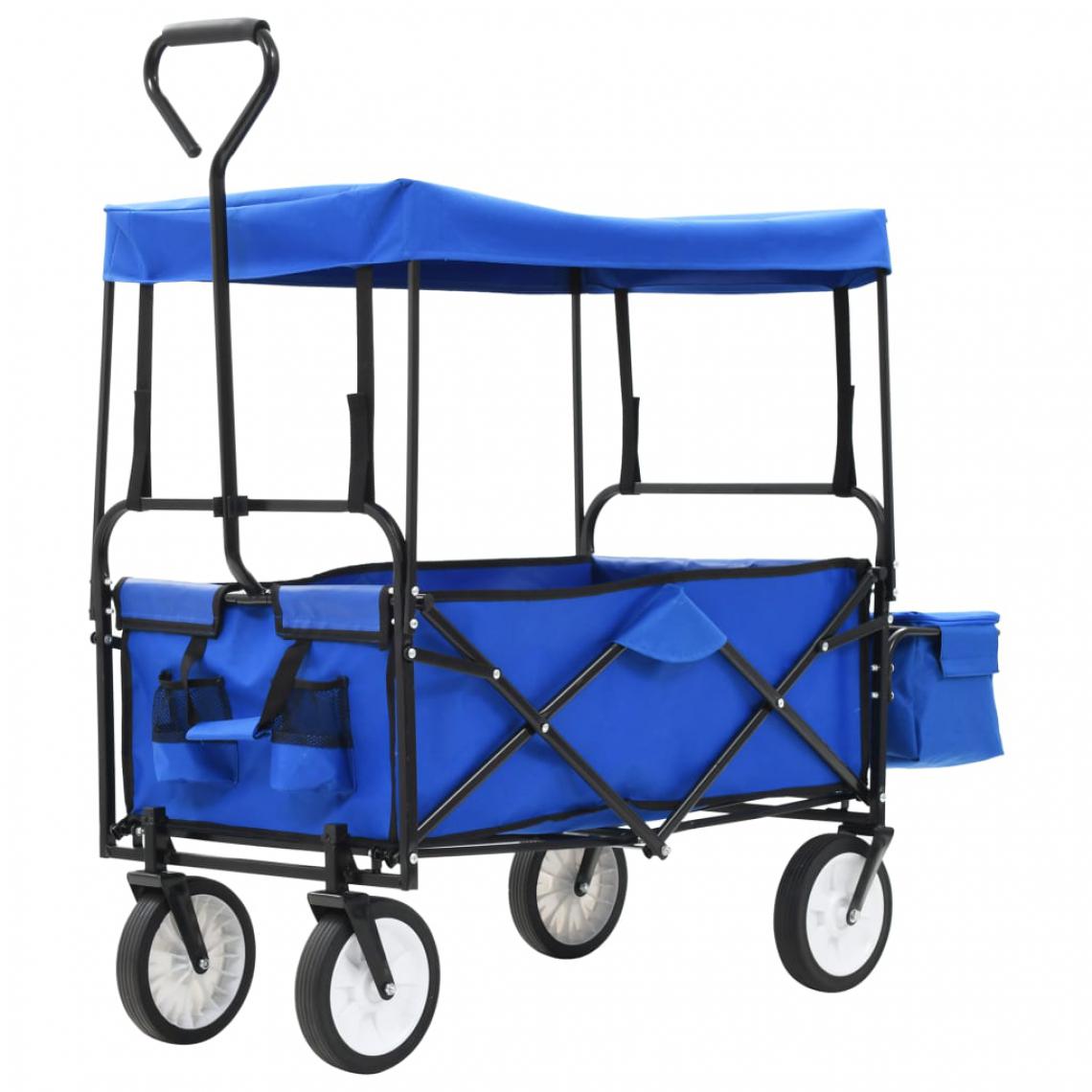 Vidaxl - vidaXL Chariot à main pliable avec toit Acier Bleu - Diable, chariot