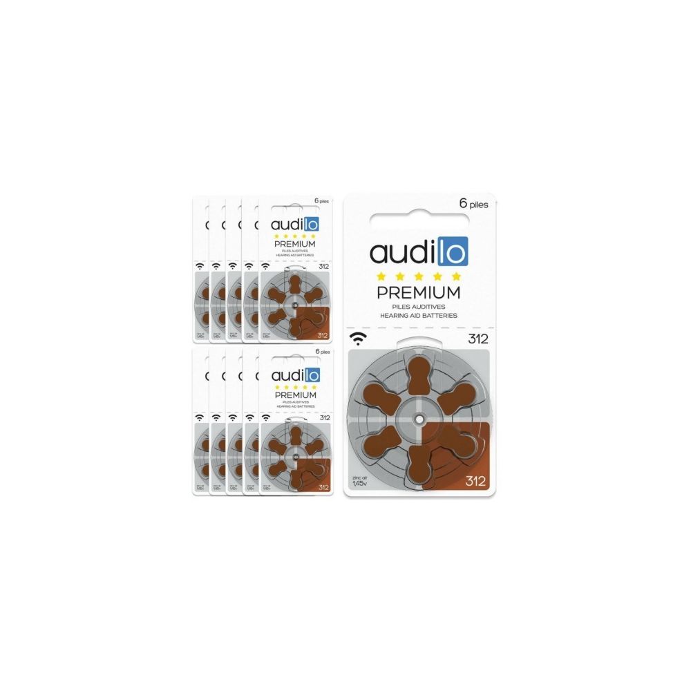 Audilo - Pile auditive Audilo de Type 312 lot de 10 plaquettes (60 piles) - Piles rechargeables