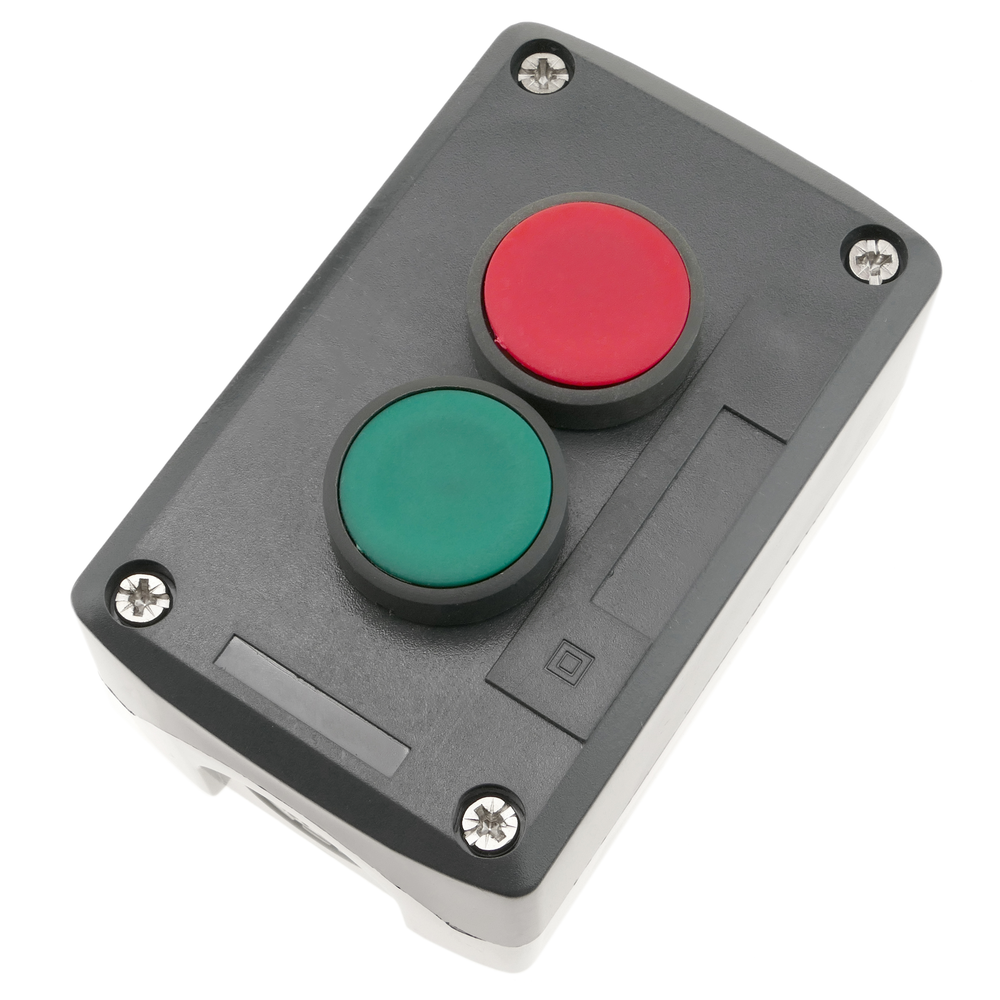 Bematik - Boîtier de commande gris/noir avec 2 boutons poussoirs momentanés vert 1NO rouge 1NF - Interrupteurs et prises étanches