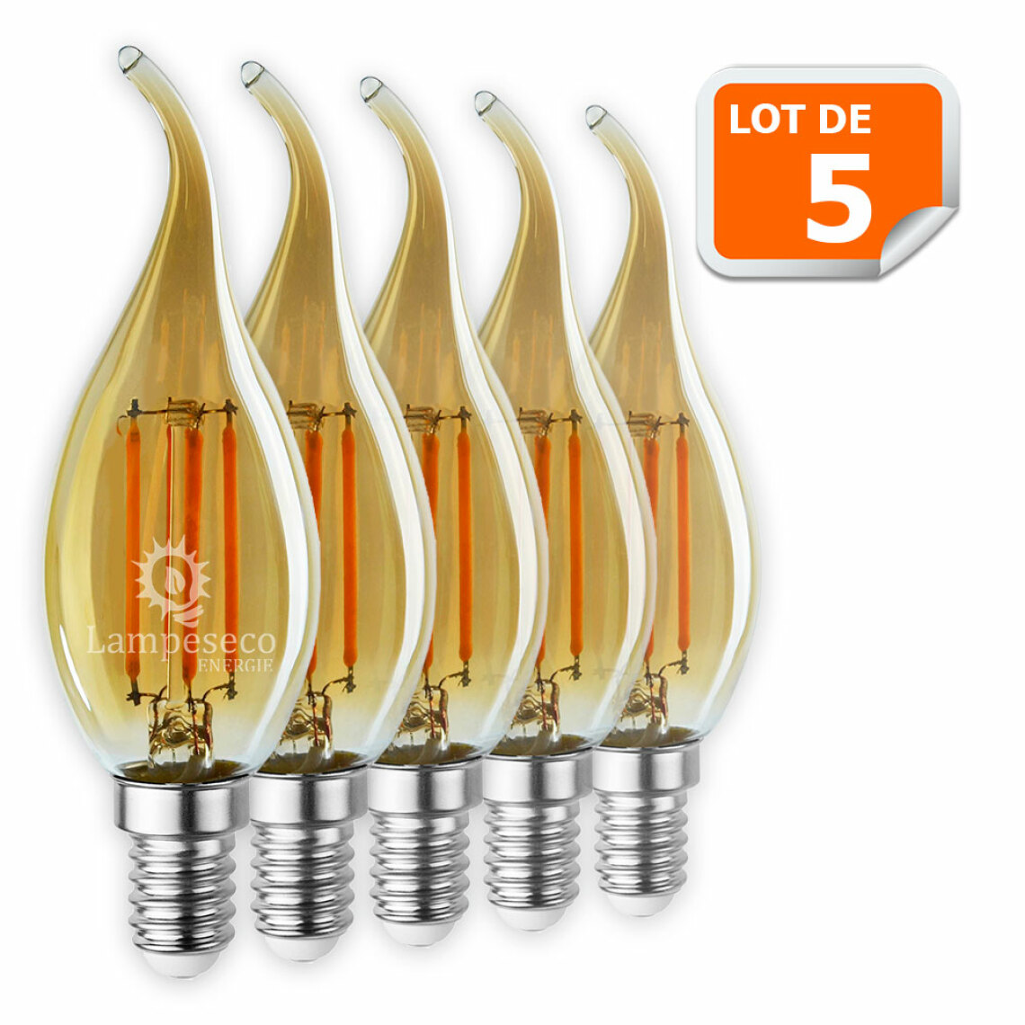 Lampesecoenergie - Lot de 5 Ampoules décorative led à filament Doré 4 watt (éq. 42 Watt) Culot E14 - Ampoules LED