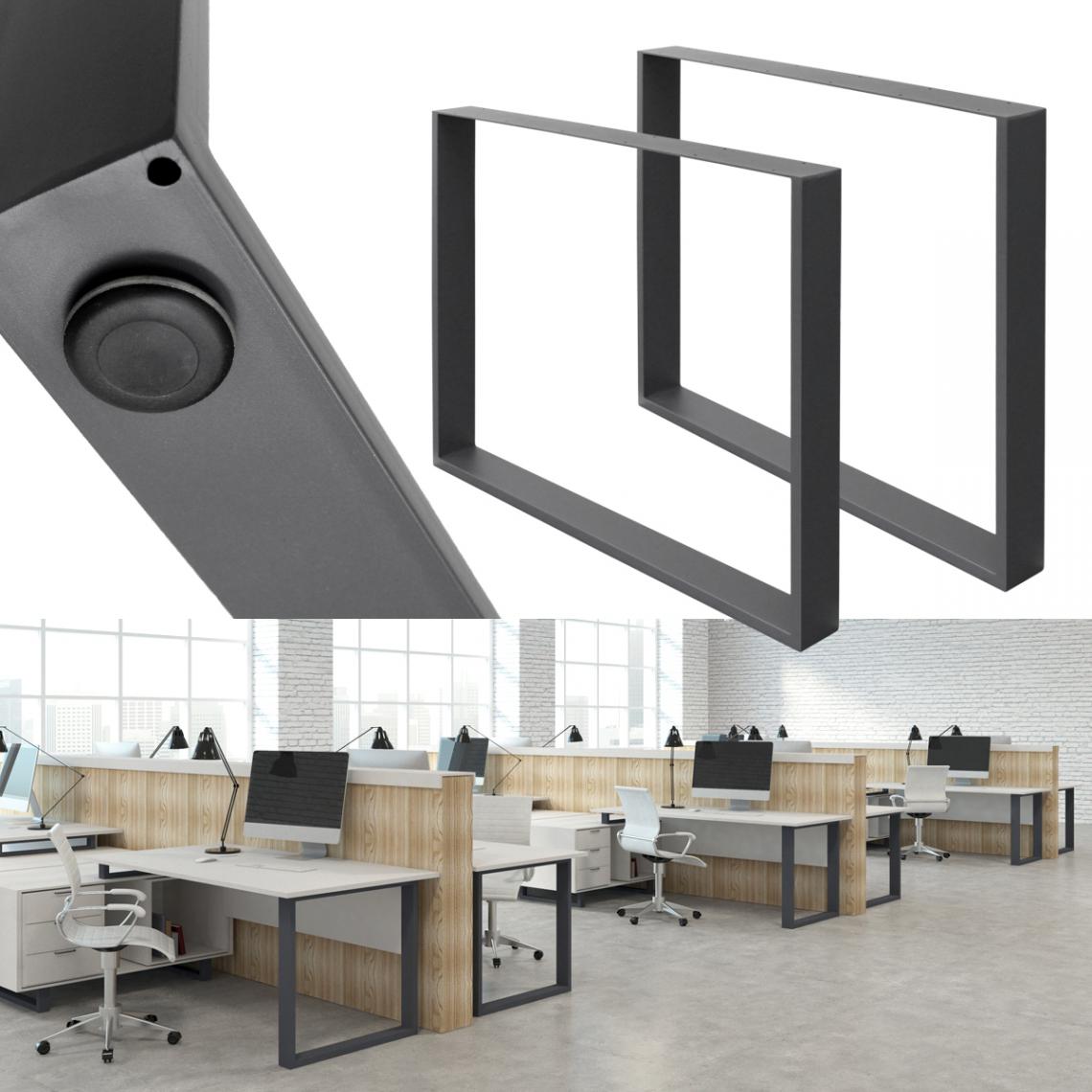 Ecd Germany - 2x Pieds de table industriel piètement pied meuble acier gris foncé 80 x 72 cm - Pieds & roulettes pour meuble