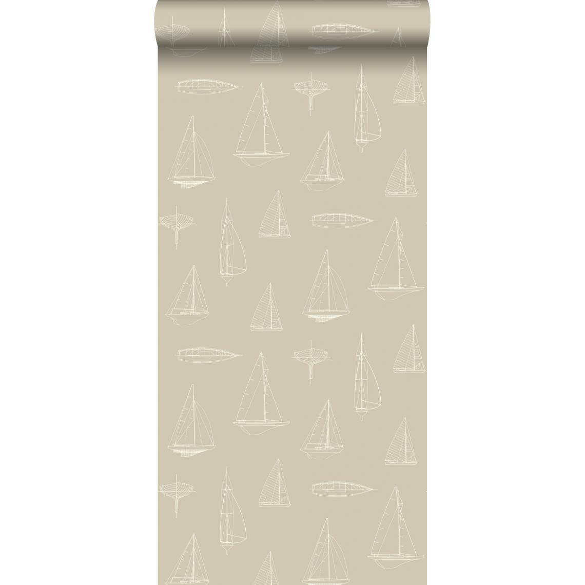 ESTAhome - ESTAhome papier peint bateaux beige - 136429 - 53 cm x 10,05 m - Papier peint