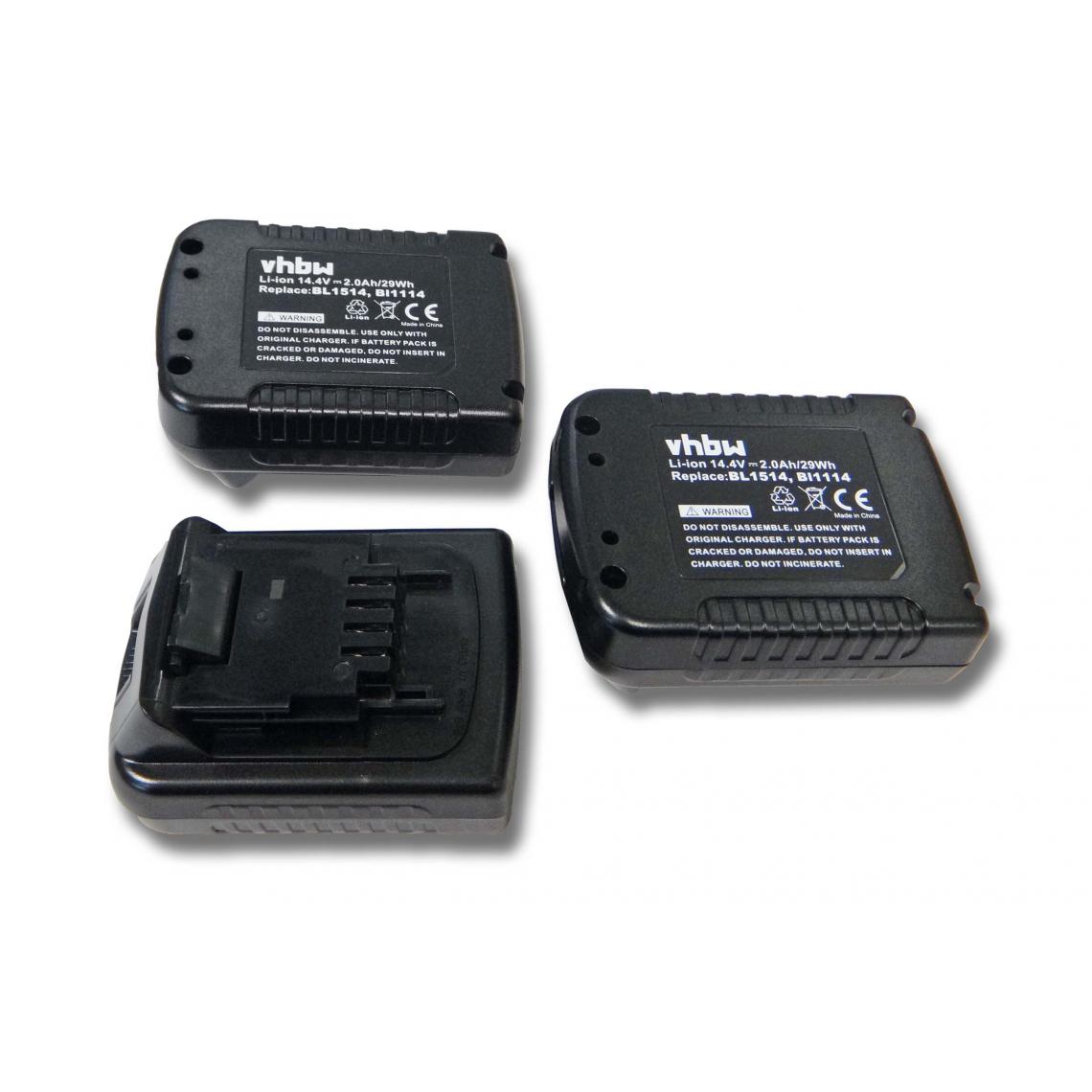 Vhbw - vhbw 3x Batteries Li-Ion 2000mAh (14.4V) pour outils ASL146KB, ASL148, ASL148K, ASL148KB, EPL14 comme BLACK & DECKER BL1114, BL1314, BL1514, LB16. - Accessoires vissage, perçage