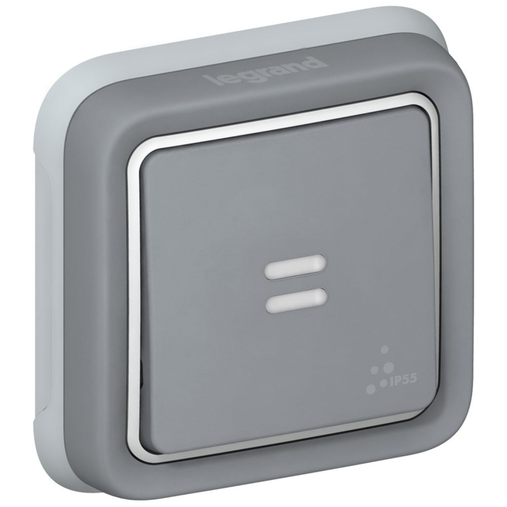 Legrand - bouton poussoir lumineux - legrand plexo 55 - gris - complet - encastré - Interrupteurs et prises étanches