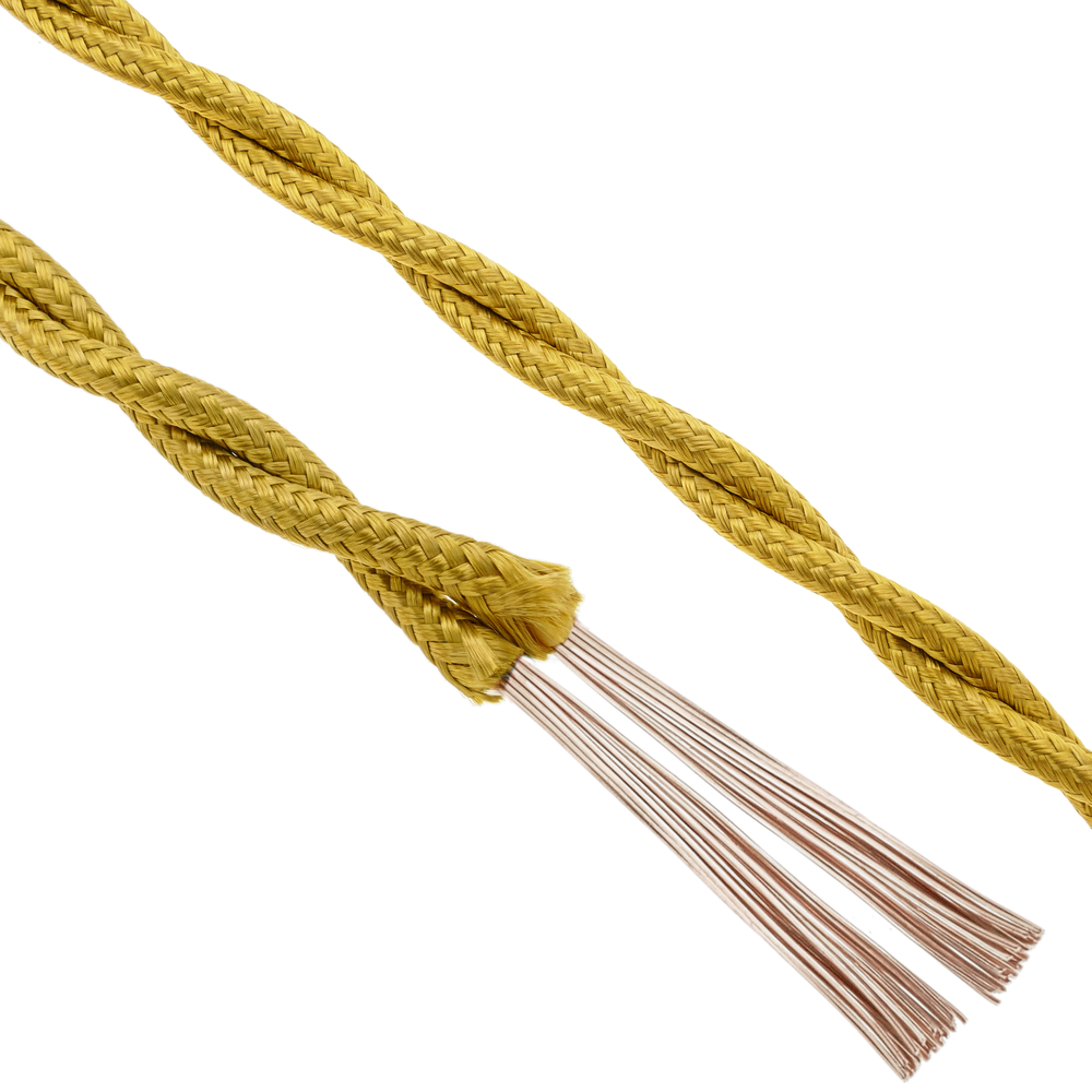 Bematik - Tressée décoratif câble 25m électrique 2x0.75mm doré - Interrupteurs et prises en saillie