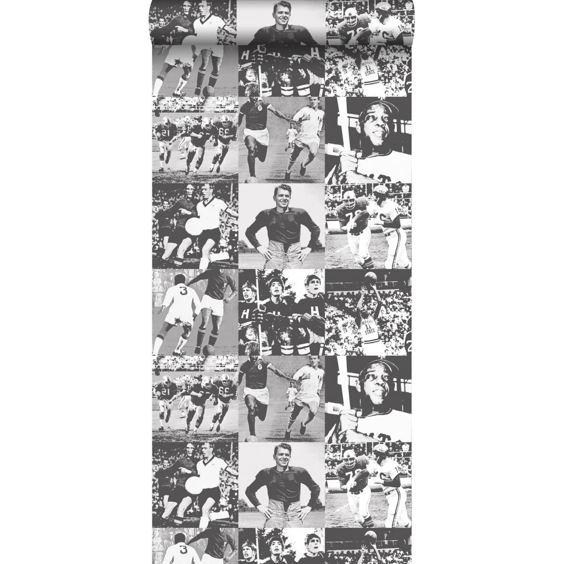 ESTAhome - ESTAhome papier peint héros sportifs noir et blanc - 138827 - 53 cm x 10.05 m - Papier peint