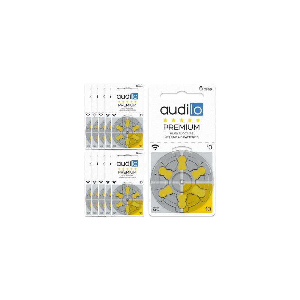 Audilo - Pile auditive Audilo de Type 10, 10 plaquettes (60 piles) - Piles rechargeables