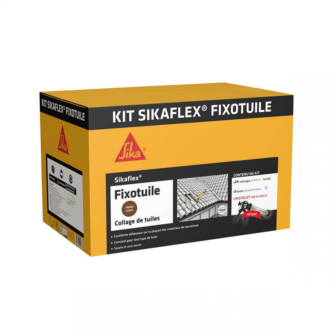 Sika - Mastic-colle souple SIKA kit Sikaflex Fixotuile - Terre cuite - 24 recharges - Colle & adhésif