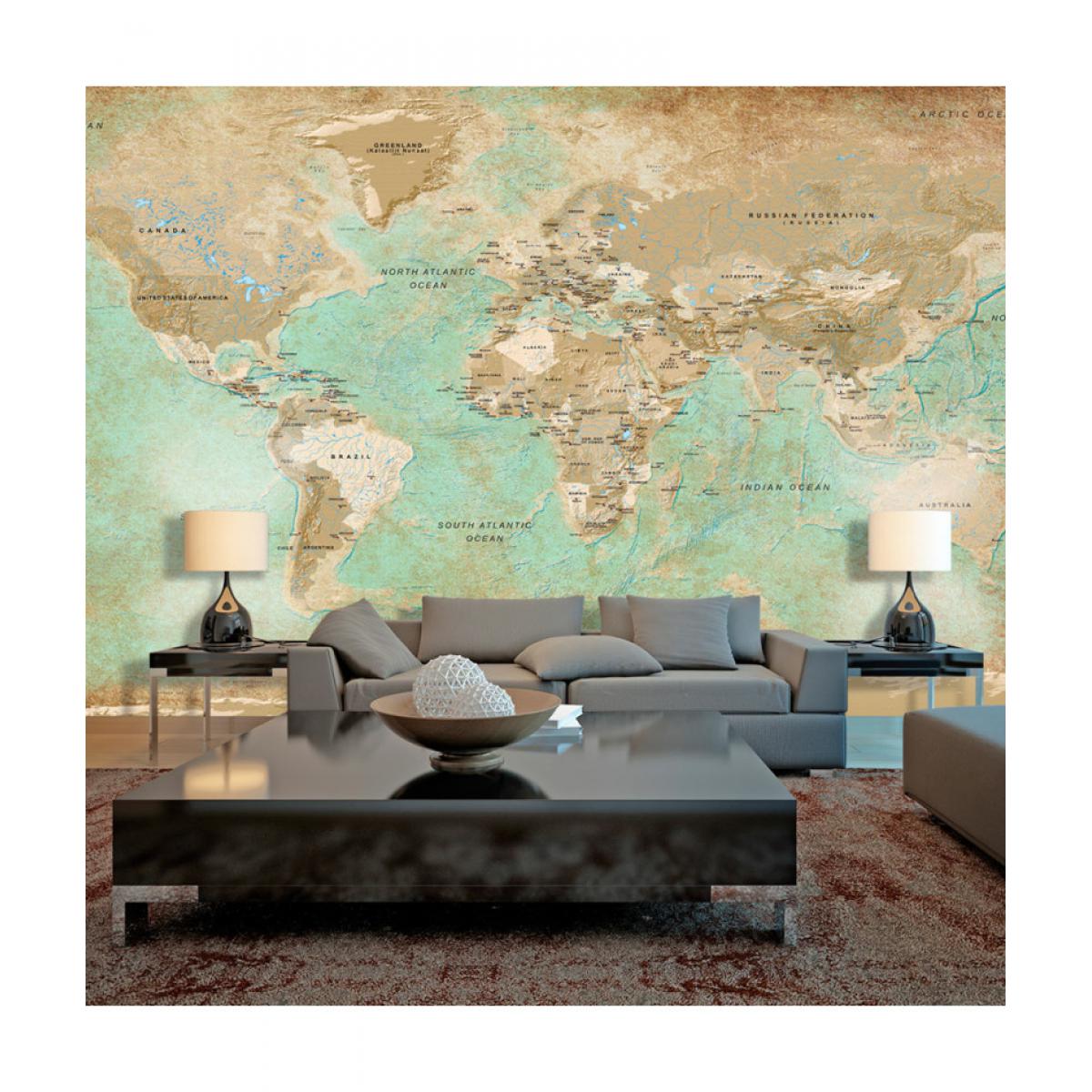 Artgeist - Papier peint XXL - Turquoise World Map II 500x280 - Papier peint