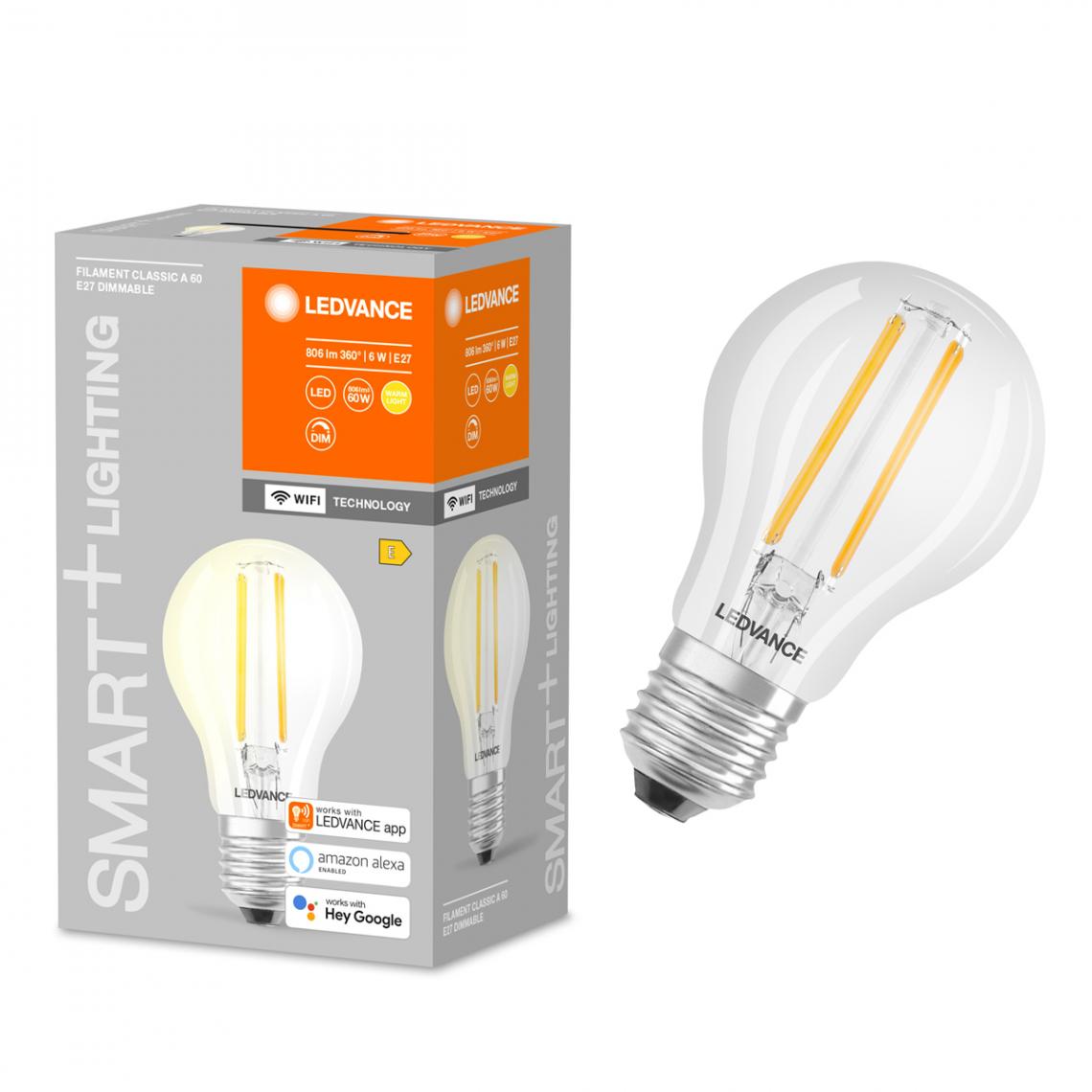 Ledvance - Ampoule connectée Smart+ - WIFI - Standard - Fil clair - 60W E27 - Puissance variable - Ampoules LED