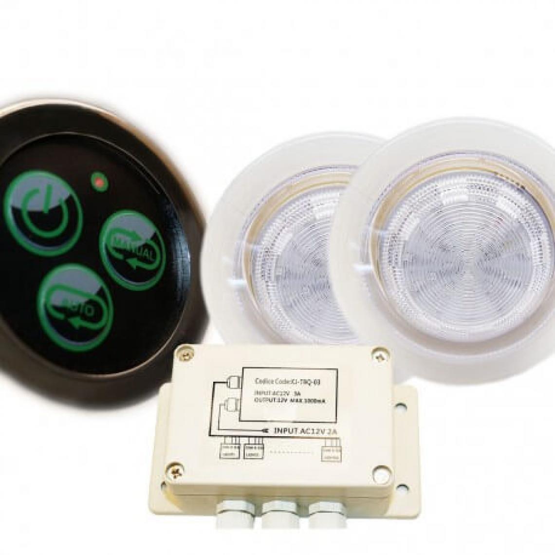 Desineo - Kit Spots 110mm ø RGB IP68 étanche encastrable + bouton, système de contrôle de spots et transformateur - Ruban LED