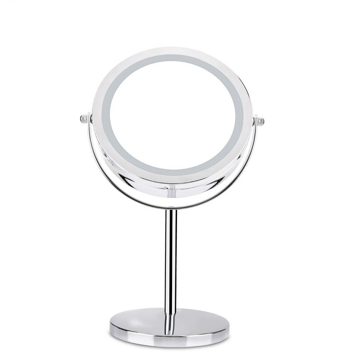 Universal - Miroir de maquillage à LED tournant à 360 degrés avec lumière LED agrandissement 10x Miroir de maquillage réglable 7 pouces miroir double face(Argent) - Miroir de salle de bain