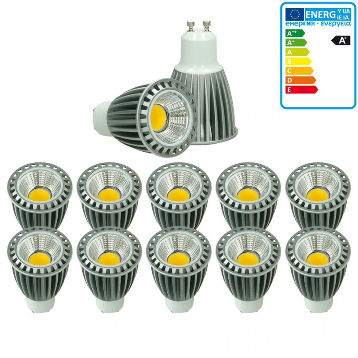 Ecd Germany - ECD Germany 10 x GU10 LED COB Spot 9W Lampe d'économie d'énergie d'environ 466 lumens remplace Lampe halogène 60W 2800K blanc chaud Réglable - Ampoules LED
