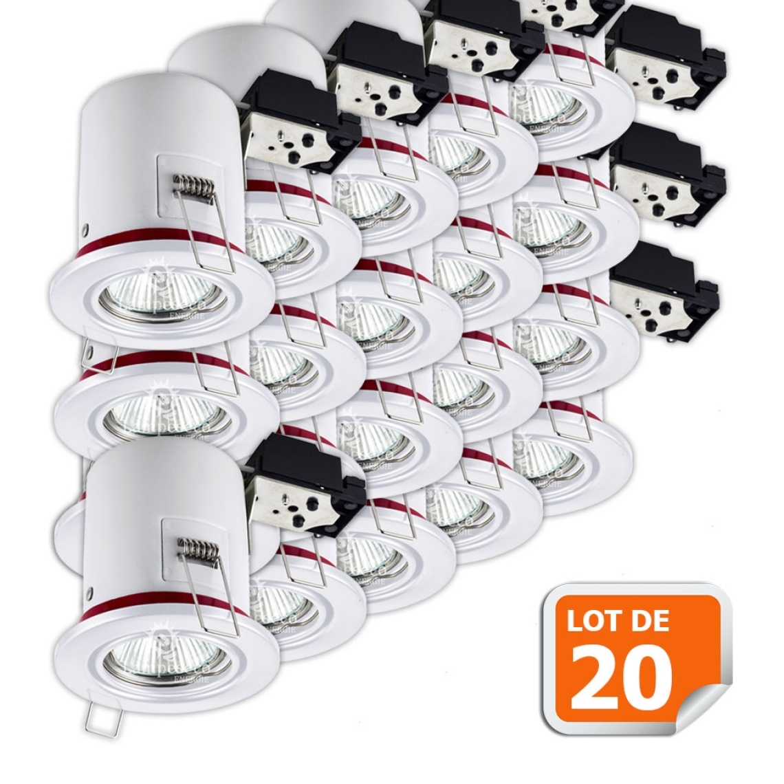 Lampesecoenergie - Lot de 20 Support de spot BBC Orientable Blanc diametre 90mm avec douille GU10 - Moulures et goulottes