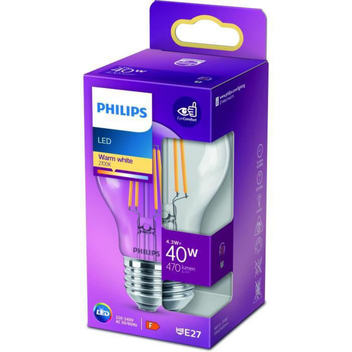 Philips - PHILIPS LED Classic 40W Standard E27 Blanc Chaud Non Dimmable - Ampoules LED
