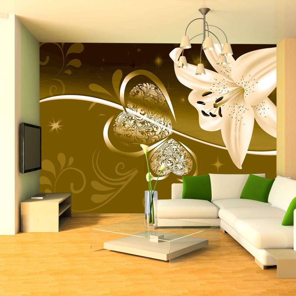 Bimago - Papier peint - Lily in shades of green - Décoration, image, art | Fleurs | Lilies | - Papier peint