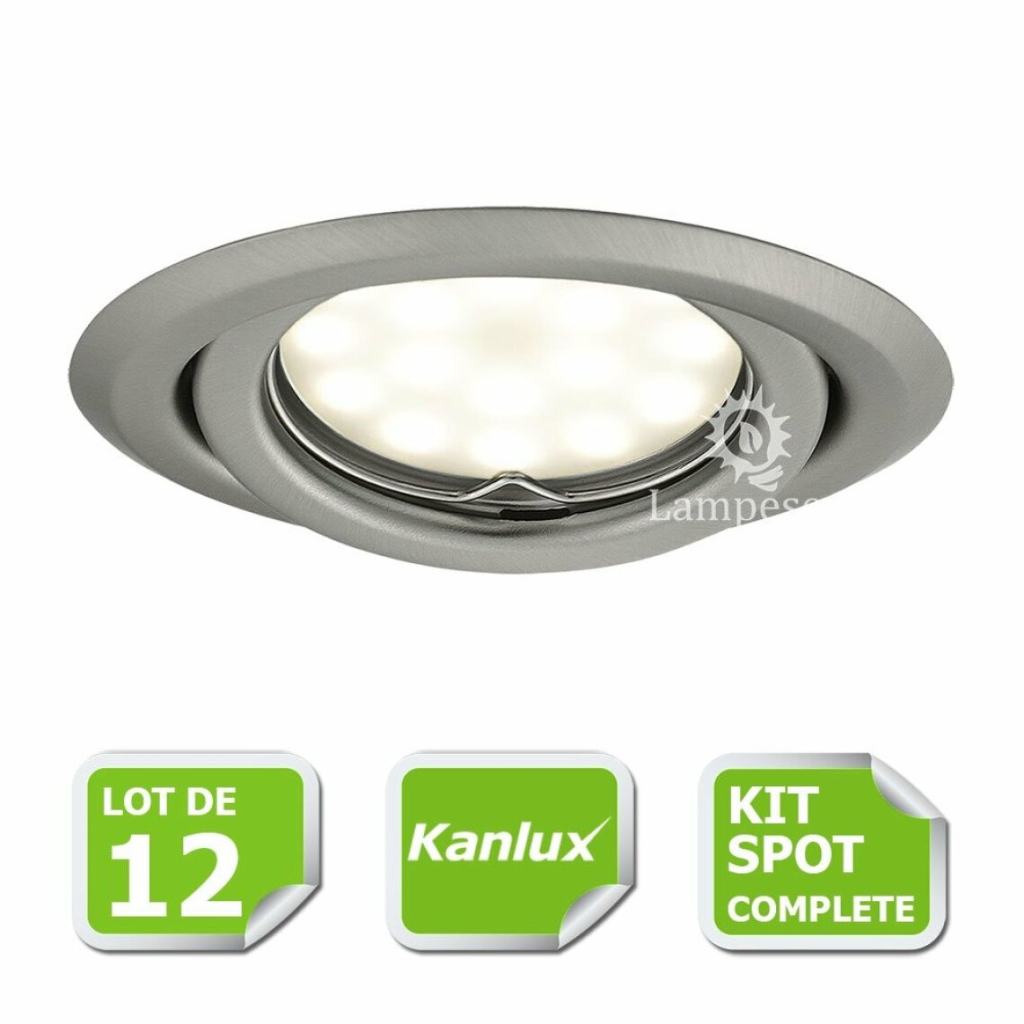 Kanlux - Kit complete de 12 Spots encastrable chrome mat orientable marque Kanlux avec GU10 LED 5W 3000K blanc chaud - Boîtes d'encastrement