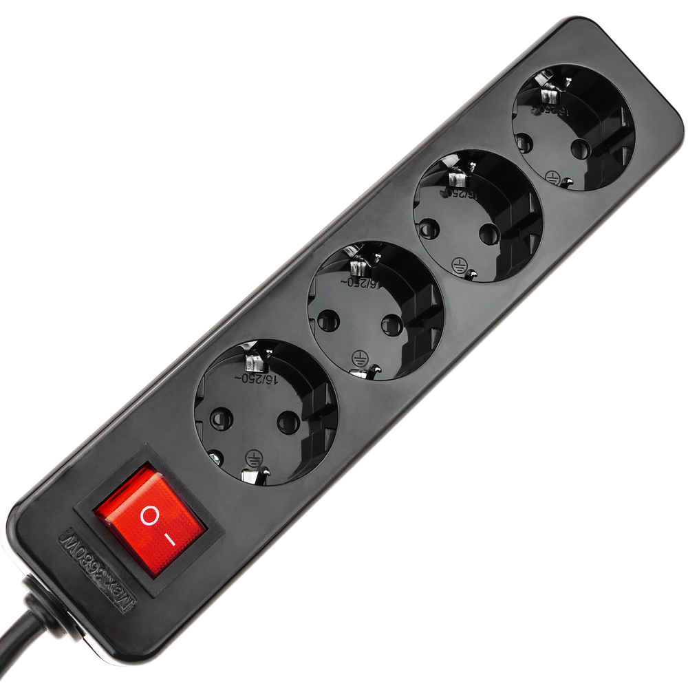 Bematik - Multiprise 4 prises 16A 230V noir avec interrupteur et 1.5m câble - Blocs multiprises