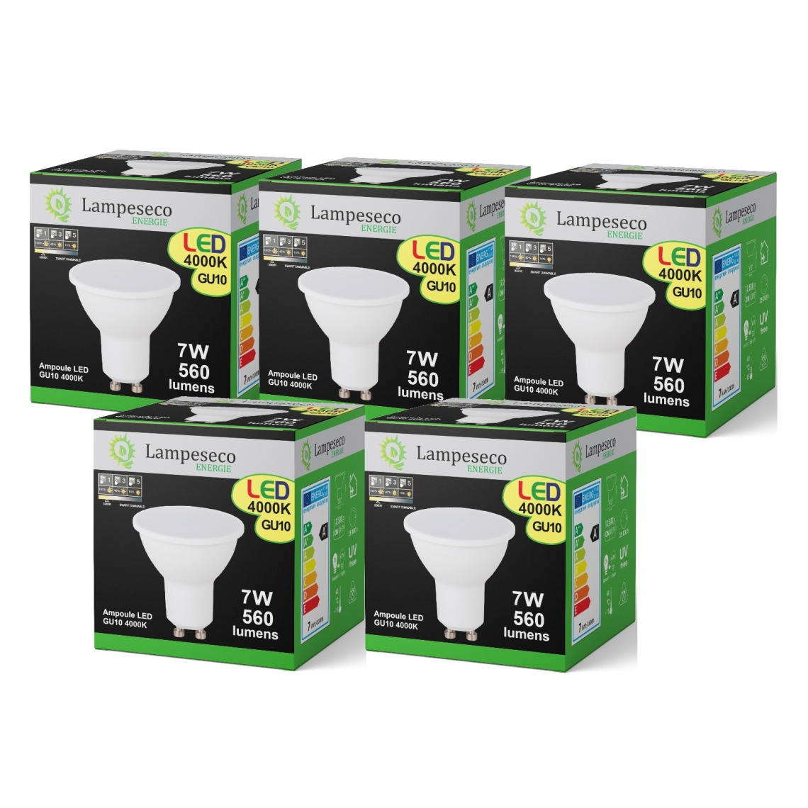 Lampesecoenergie - Lot de 5 Ampoules Led GU10 7W Smart Dimmable 4000K Blanc Neutre - Ampoules LED