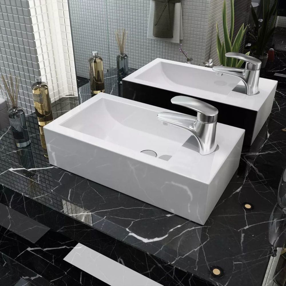 marque generique - Inedit Éviers et lavabos ensemble Port Moresby Vasque + trou de robinet Céramique Blanc 46 x 25,5 x 12 cm - Lavabo