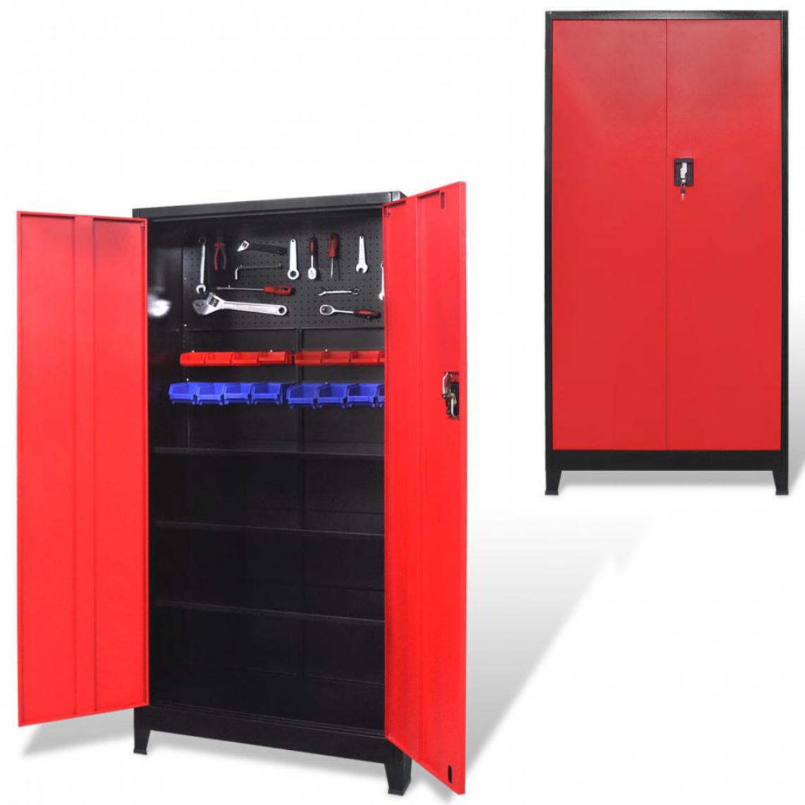 Vidaxl - Armoire à outils avec 2 portes Acier 90x40x180 cm Noir et rouge - Multicolore - Armoires