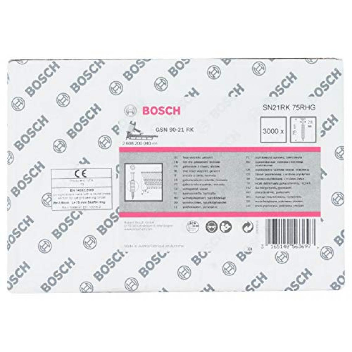 Bosch - 2608200040 Bosch Clou en bande à tête ronde galvanisés à chaud/cranté, Gris, 75RHGx2,8xmm,x75xmm - Accessoires vissage, perçage