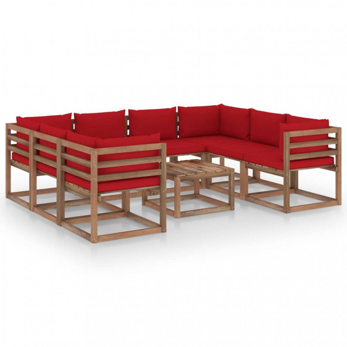 Chunhelife - Salon de jardin 9 pcs avec coussins rouge - Ensembles canapés et fauteuils