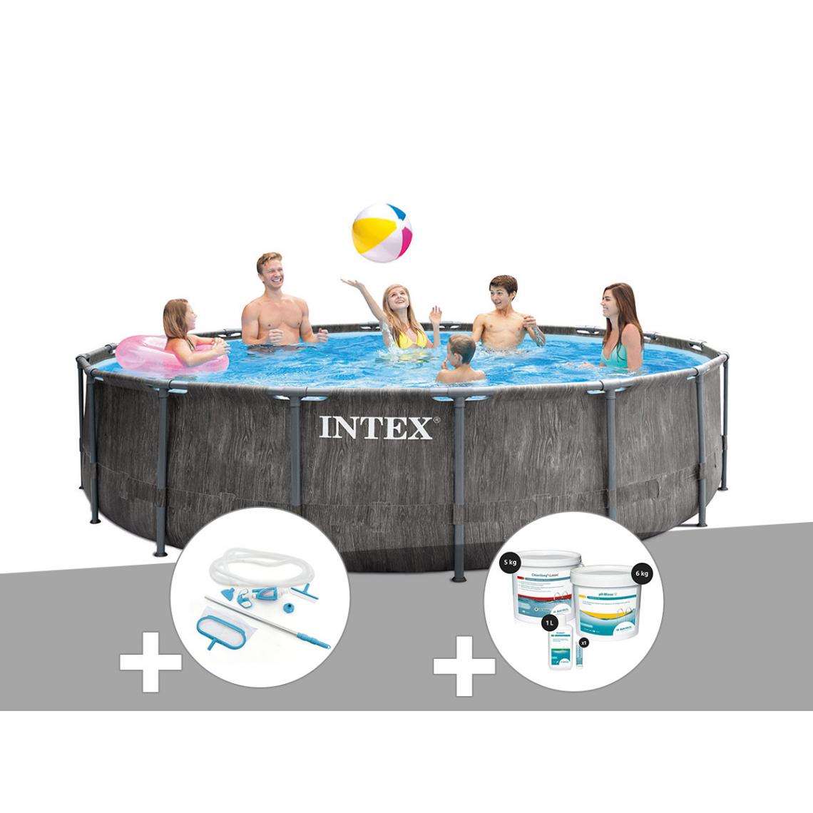Intex - Kit piscine tubulaire Intex Baltik ronde 4,57 x 1,22 m + Kit d'entretien + Kit de traitement au chlore - Piscine Tubulaire