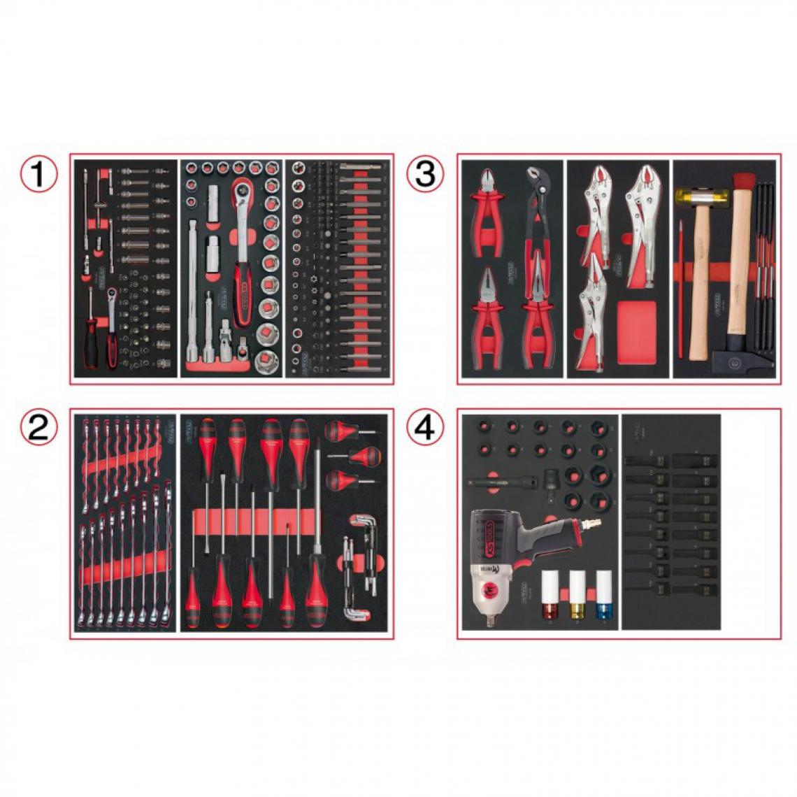 Ks Tools - Composition d'outils 4 tiroirs pour servante, 263 pièces - Boîtes à outils