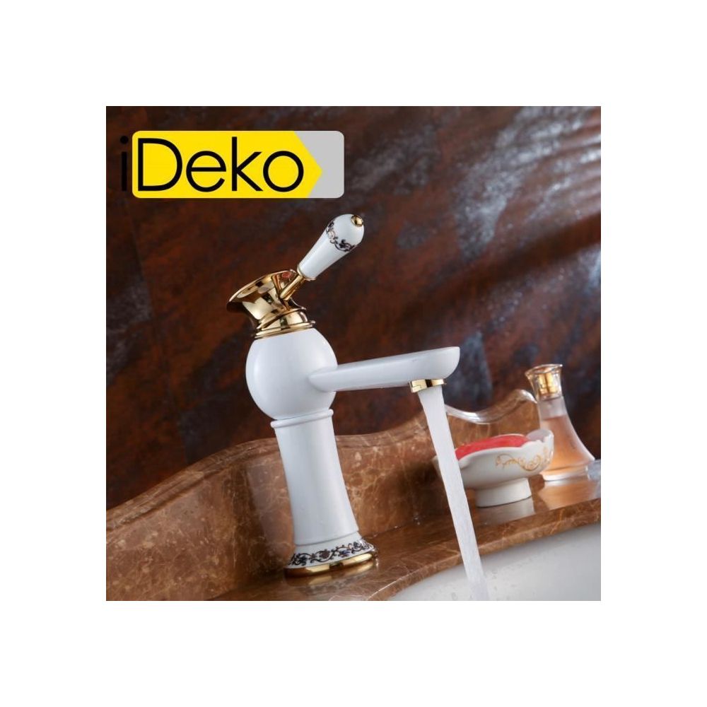 Ideko - iDeko® Robinet Mitigeur lavabo salle de bain vasque en Laiton Style Japonais céramique impérial avec Flexible - Lavabo