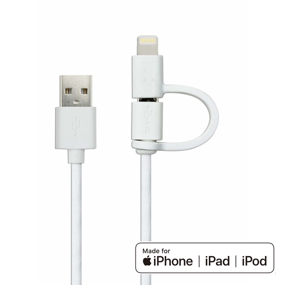 Watt & Co - Câble 2en1 USB 3.0 Lightning MFI et micro-usb pour appareils iOS et Android avec embout coulissant - Fils et câbles électriques